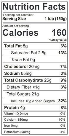 Cream Top Raspberry Yogurt nutrition label
